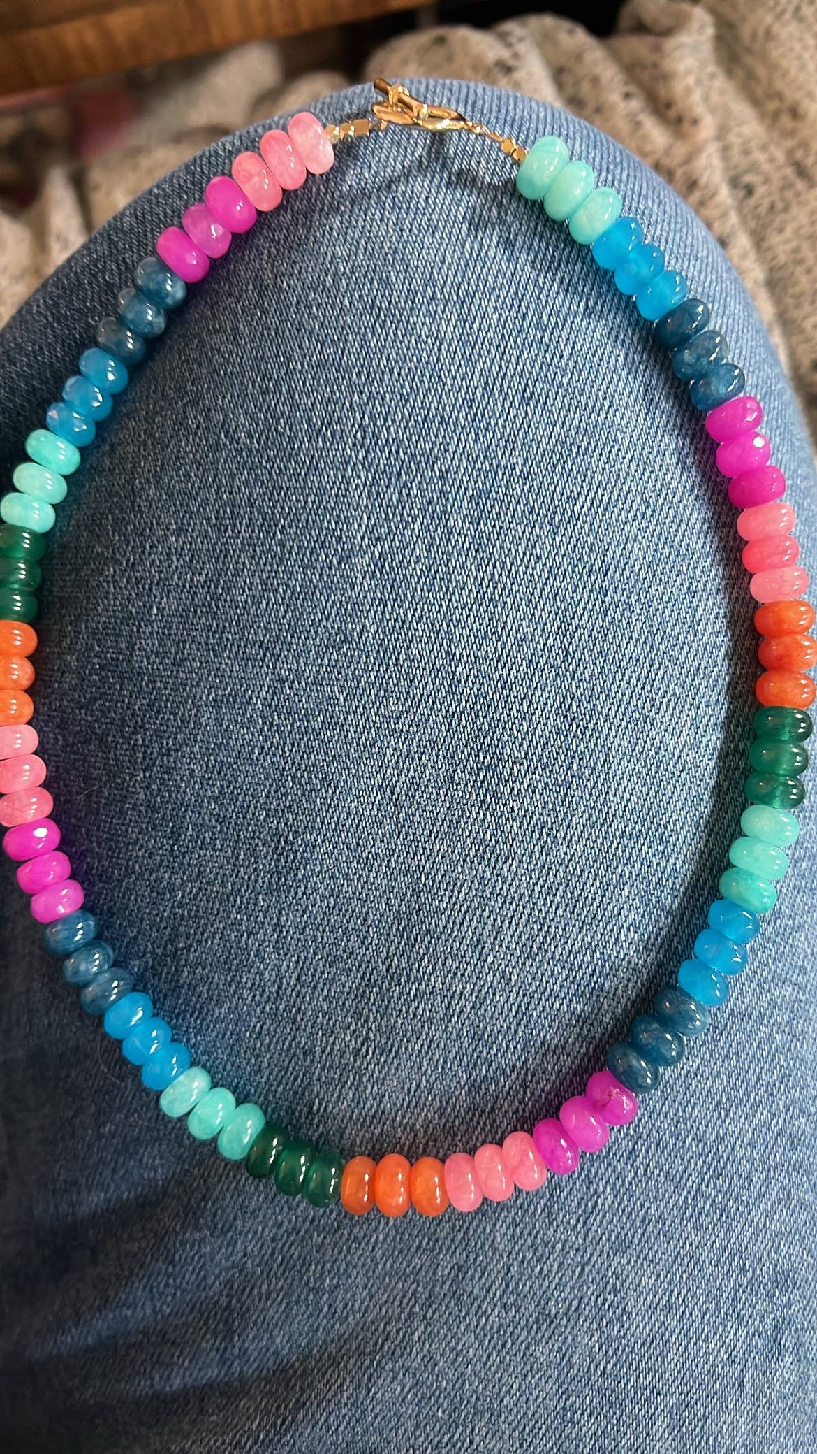 Sonya Renee Jewelry - Wholesale Beaded/Pearl Necklace - Lilly Gemstone Bead Necklace multi-color 8mm opals jade 77