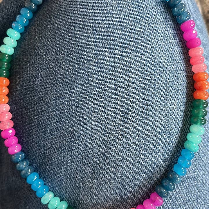 Sonya Renee Jewelry - Wholesale Beaded/Pearl Necklace - Lilly Gemstone Bead Necklace multi-color 8mm opals jade 77