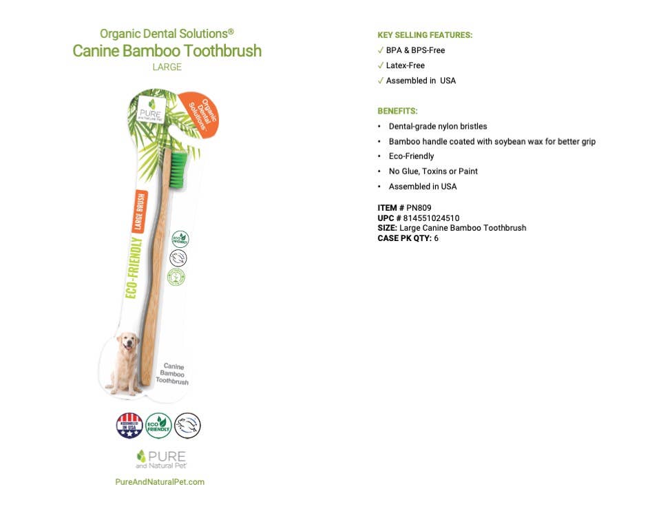 Pure and Natural Pet - Wholesale Pet Brush - Cat/Dog - Bamboo Toothbrush for Large Dogs - Organic Dental Solutions®1