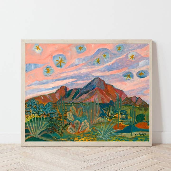 Vintage Desert Starry Night Sunset Print for wholesale by El Baker Art