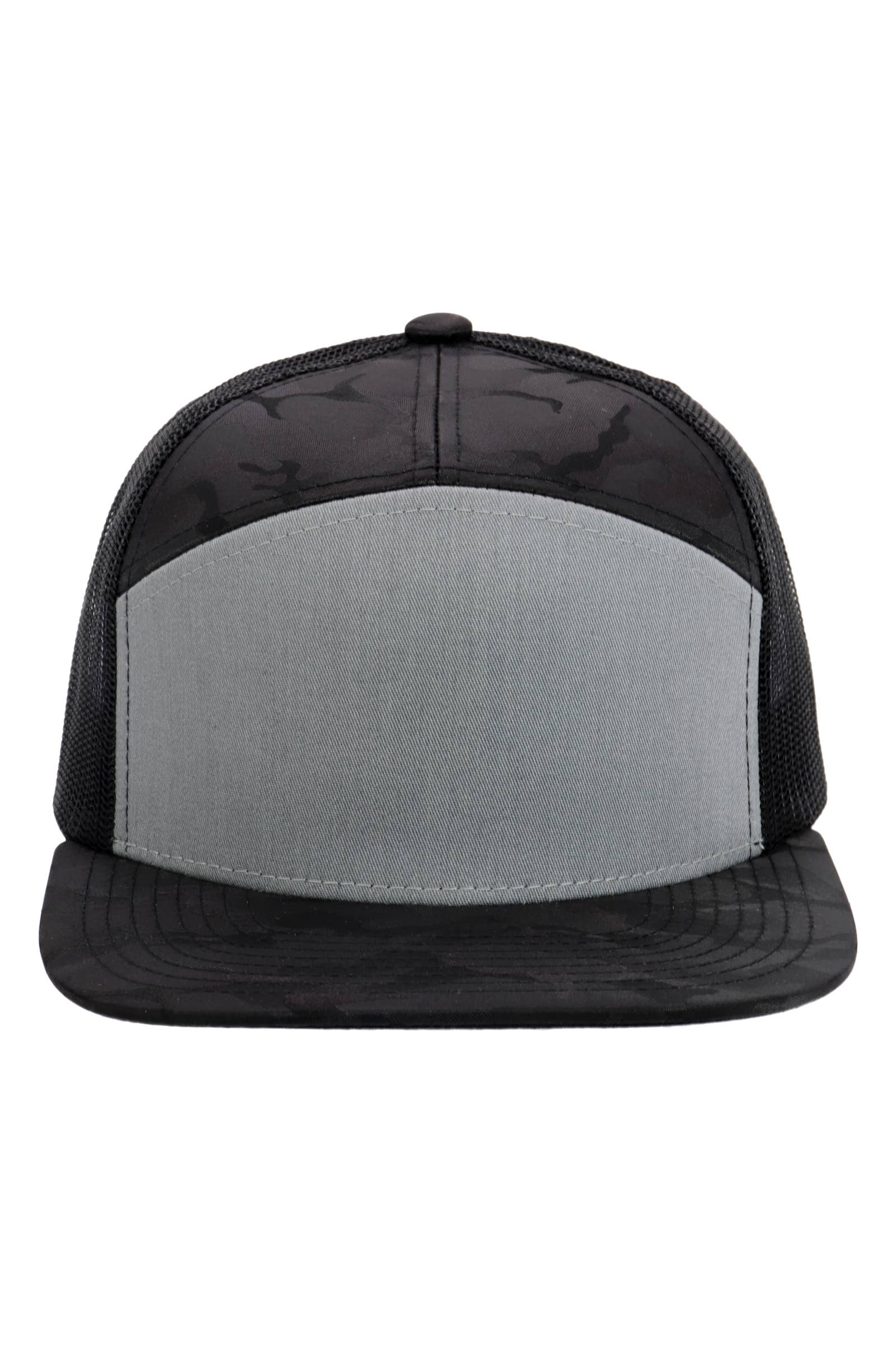 Cap Zone - Wholesale Trucker Hat - Unisex - Solid Front Nylon Camo 7 Panel Flat Trucker Hat15