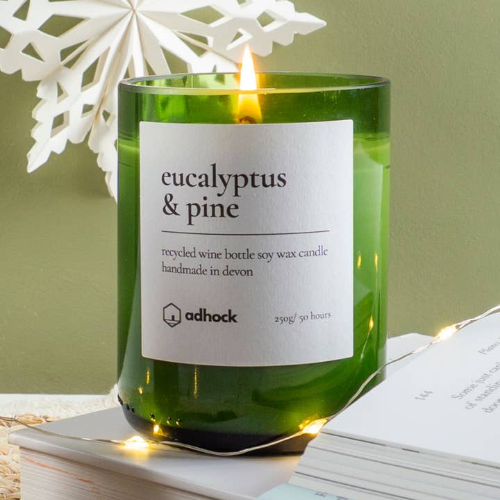 Eucalyptus & Pine Wine Bottle Candle for wholesale by Adhock Homeware