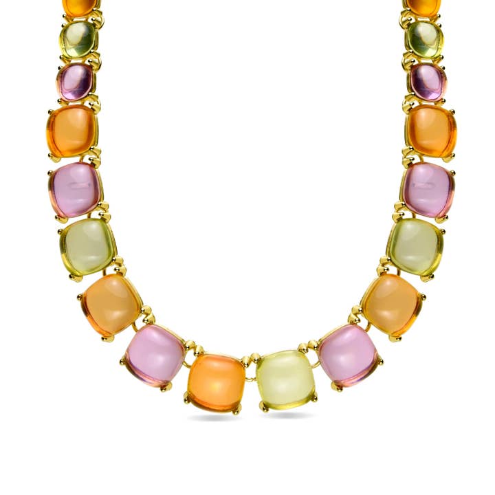 Collier de Cristal Multicolore finition en or jaune 18k - Tosab pour la vente par Luxenter