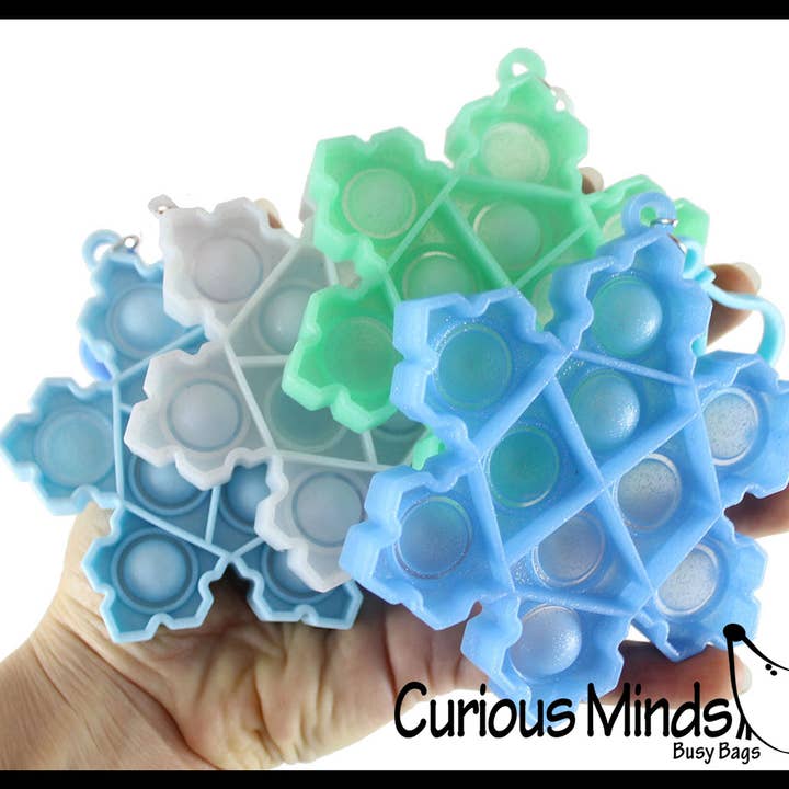 1 Small Snowflake Holiday on Clip Festive Bubble Popper Fidg for wholesale by Curious Minds Toys