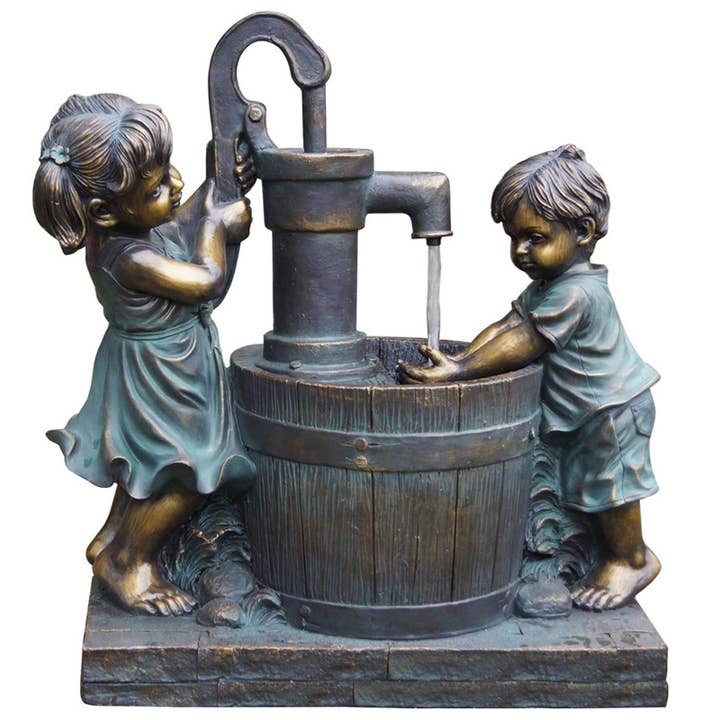 23.5" Poly Boy and Girl Fountain for wholesale by Santa’s Workshop Inc.