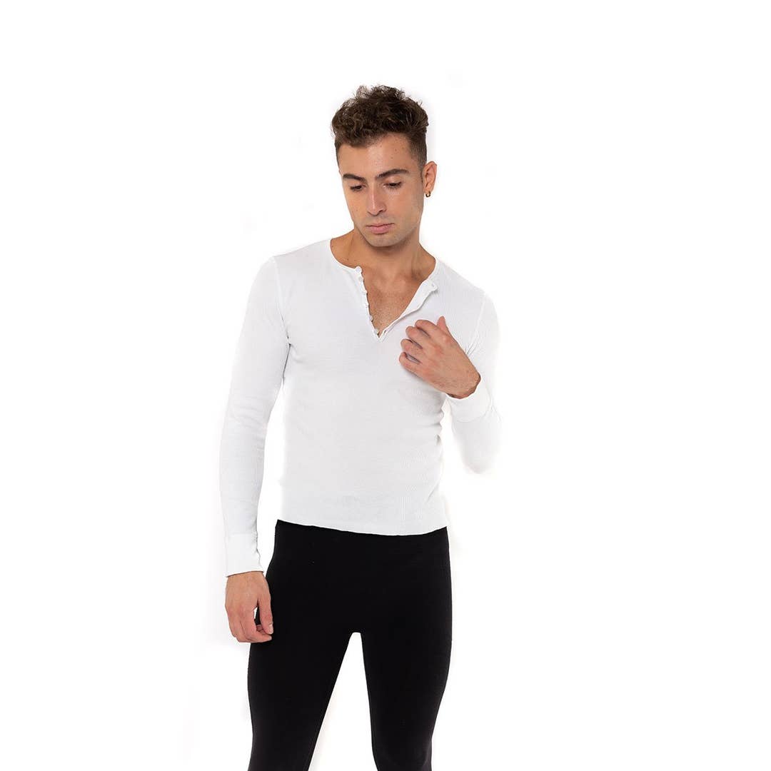 Essential Waffle Long Sleeve Henley Shirt for wholesale by FANG