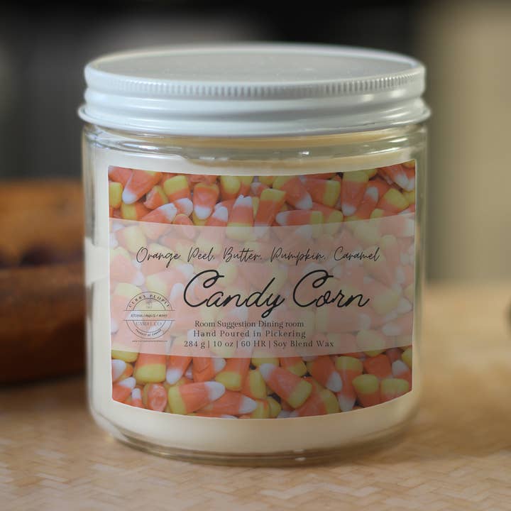 Candy Corn | 10 oz | Clear Glass Jar | Soy Candle for wholesale by Curry People Candle Co