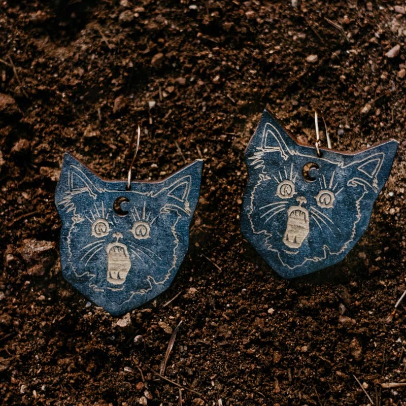 Lost & Found Design - Wholesale Dangle Earrings - Black cat dangle earrings0