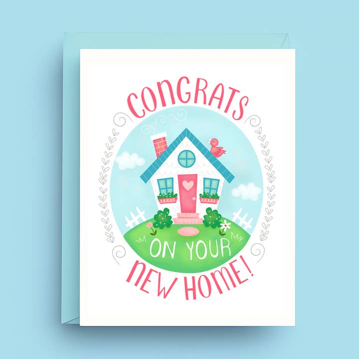 Carte de Nouvelle Maison - Félicitations Illustration de Pendaison de Crémaillère pour la vente par Nicole Marie Paperie