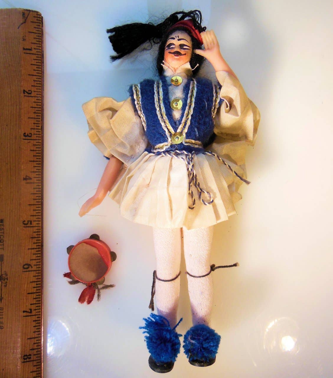 Jane A Gordon: Jewelry  Art  Gifts  Inspiration - Wholesale Decorative Figurine - Vintage Greek Souvenir Tsolias Doll: Male Folk Dancer Tambourine Player3
