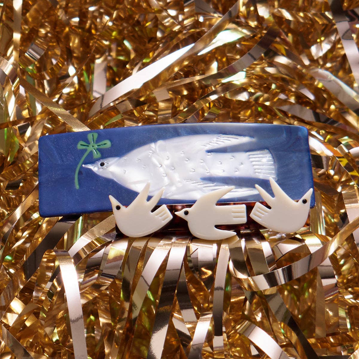 WINONA IRENE - Vendita all'ingrosso Fermaglio per capelli - Donna - Fermaglio francese in acetato con tortora bianca con quadrifoglio3