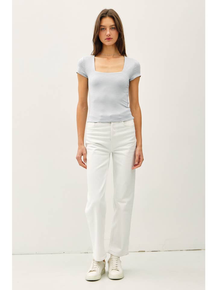 Be Cool - Wholesale Knit Top - Women's - ULTRA SOFT DOUBLE LINED STRIPED SQUARE NECK TOP 1