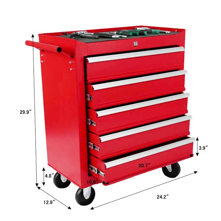 39F Inc. - Wholesale Tool Set - 5-Drawer Red Steel Rolling Tool Chest with Locking System2