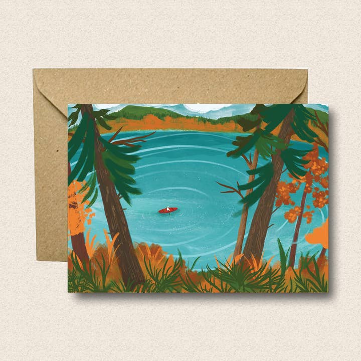 Canoe on the Lake Card for wholesale by Charis Raine Illustration