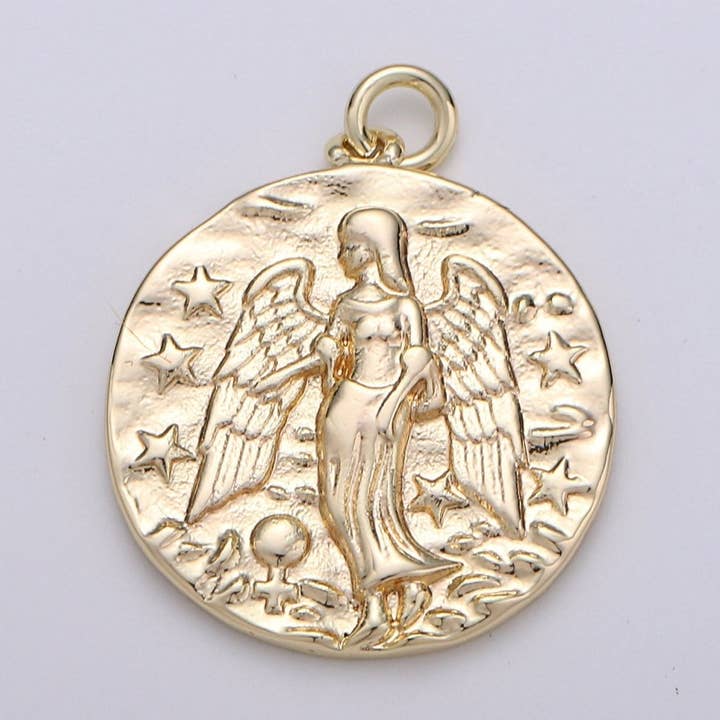 Rustic Coin Charm 14k Gold Filled coin pendant, Medallion charms Angel coin charms, Vintage Disc Charm for Necklace Bracelet Earring D-391 for wholesale by Aim Eternal