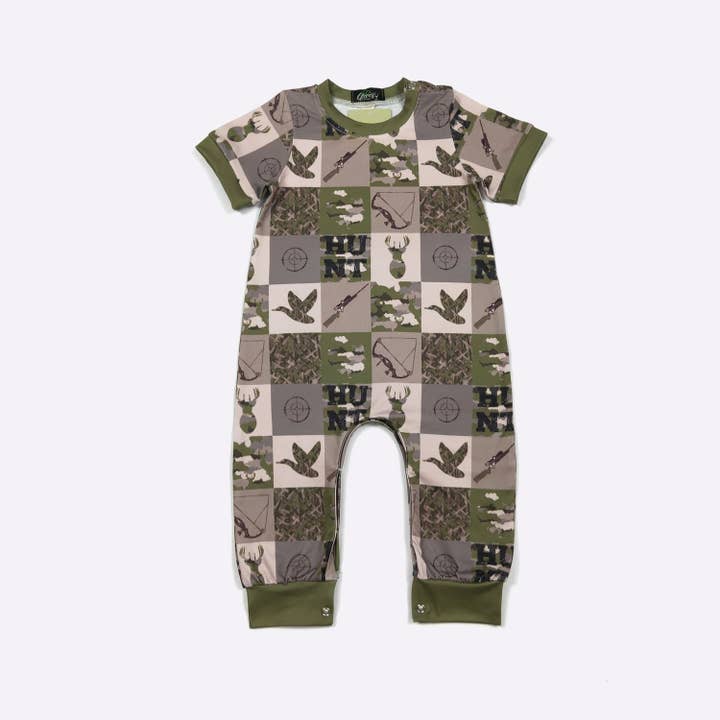 Hunt Patchwork Boy Romper for wholesale by Clover Cottage