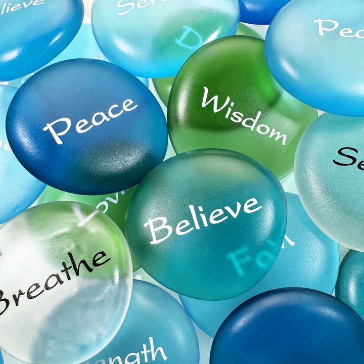 Lifeforce Glass, Inc. - Wholesale Keepsake Coin/Token - Mermaid's Message Sea Glass Stones, Inspiring Words