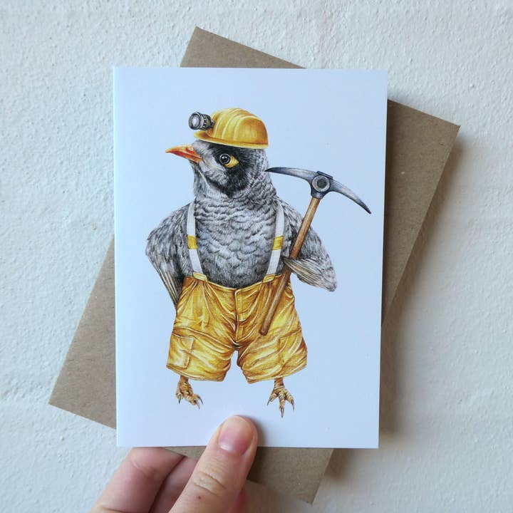 Kayla Reay Design - Wholesale Everyday greeting card - Mike the Mining Noisy Miner Greeting Card - Funny Animal Art4