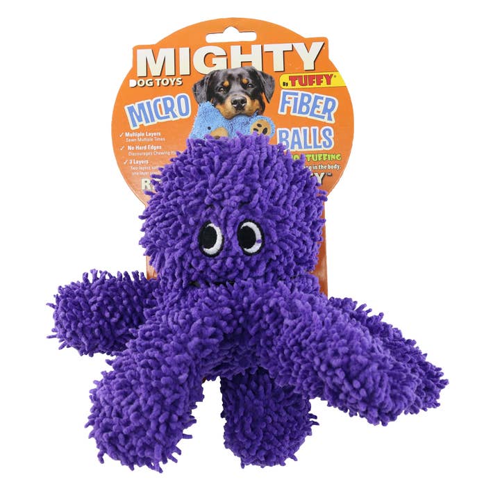 Tuffy Dog Toys - VIP Products - Wholesale Pet Squeaky Toy - Dog - Mighty Microfiber Ball Med Octopus Purple, Squeaky Dog Toy