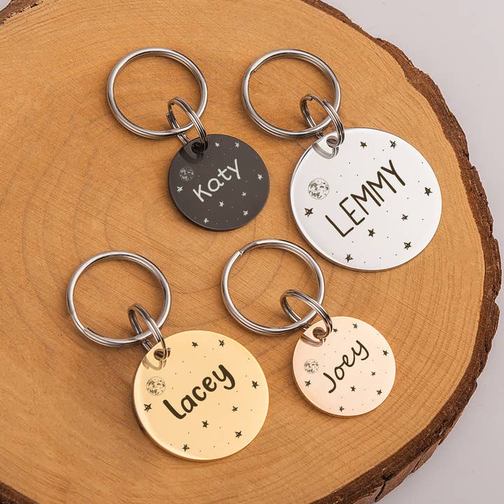 Custom Engraving Stars Round Pet ID Tag For Dogs and Cats for wholesale by Anavia