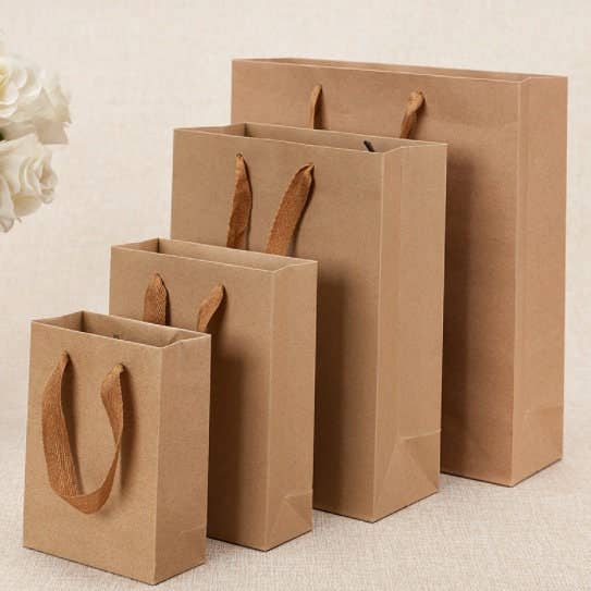 Zakka – Saco de presente por atacado – 50 Sacolas de Papel para Varejo com Alças de Fita Tecido, 12 x 6 x 16 cm3