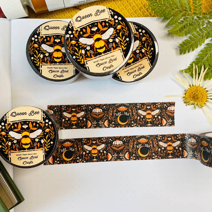 Cinta washi de abeja reina, linda cinta washi, cinta washi, flores para venta al por mayor de Split Moon Studios