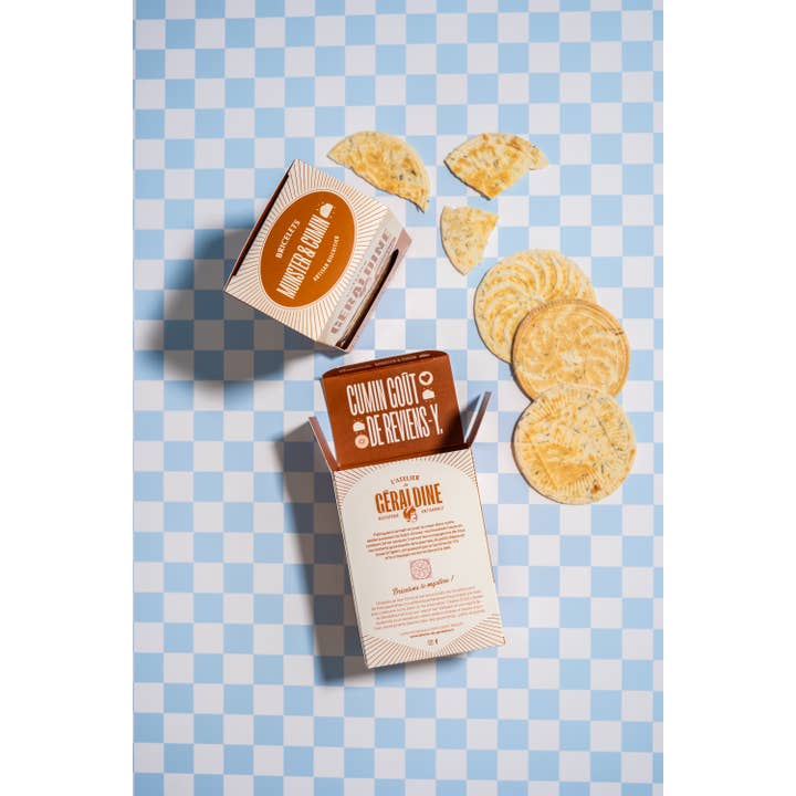 ATELIER DE GERALDINE - Wholesale Crackers - “Munster & Cumin Bricelets” - Savory aperitif biscuits