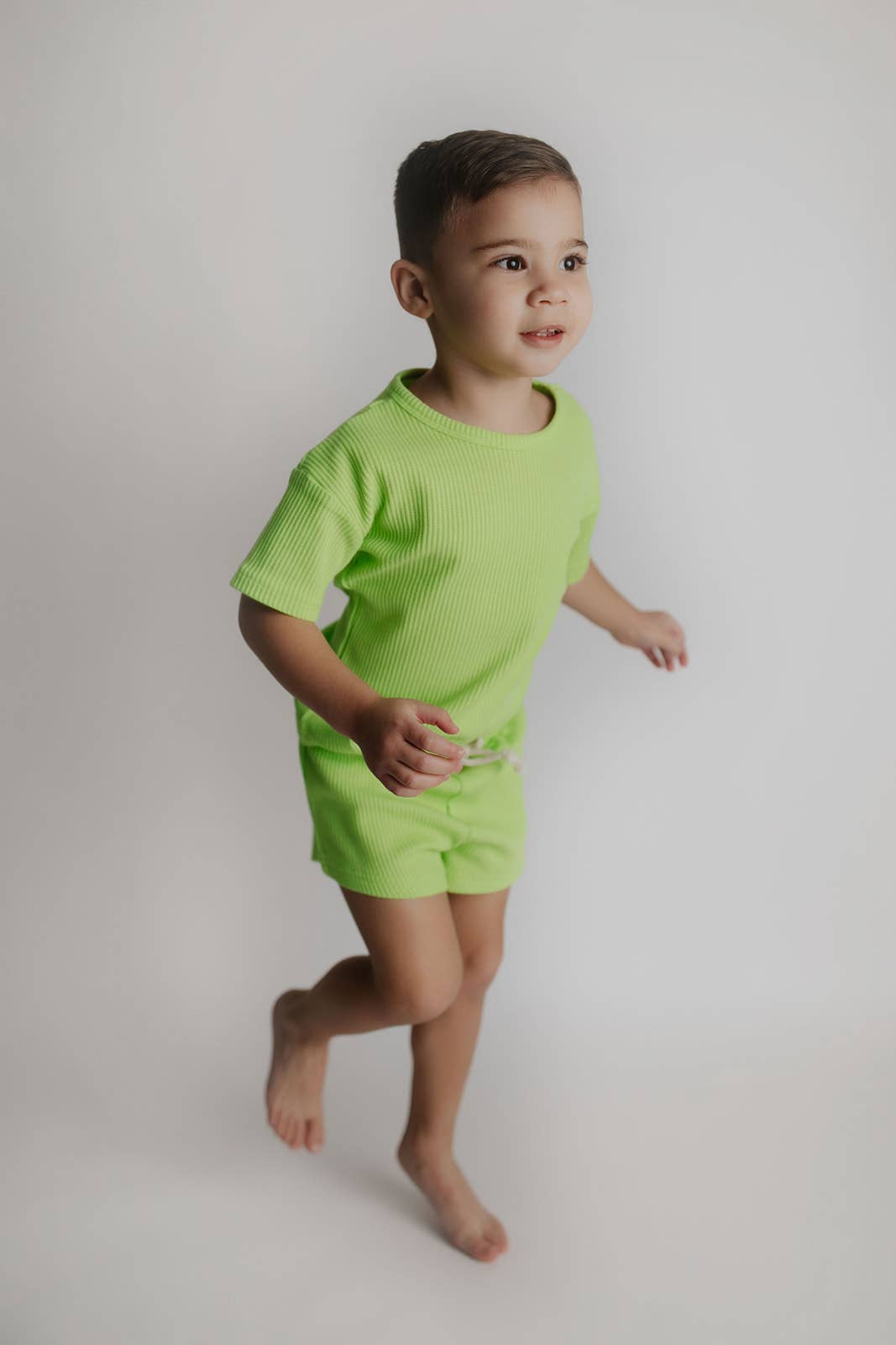 Three Little Tots – wholesale Top & short set – Kids – Lime Green Summer Waffle Toddler Top & Bottom Set7