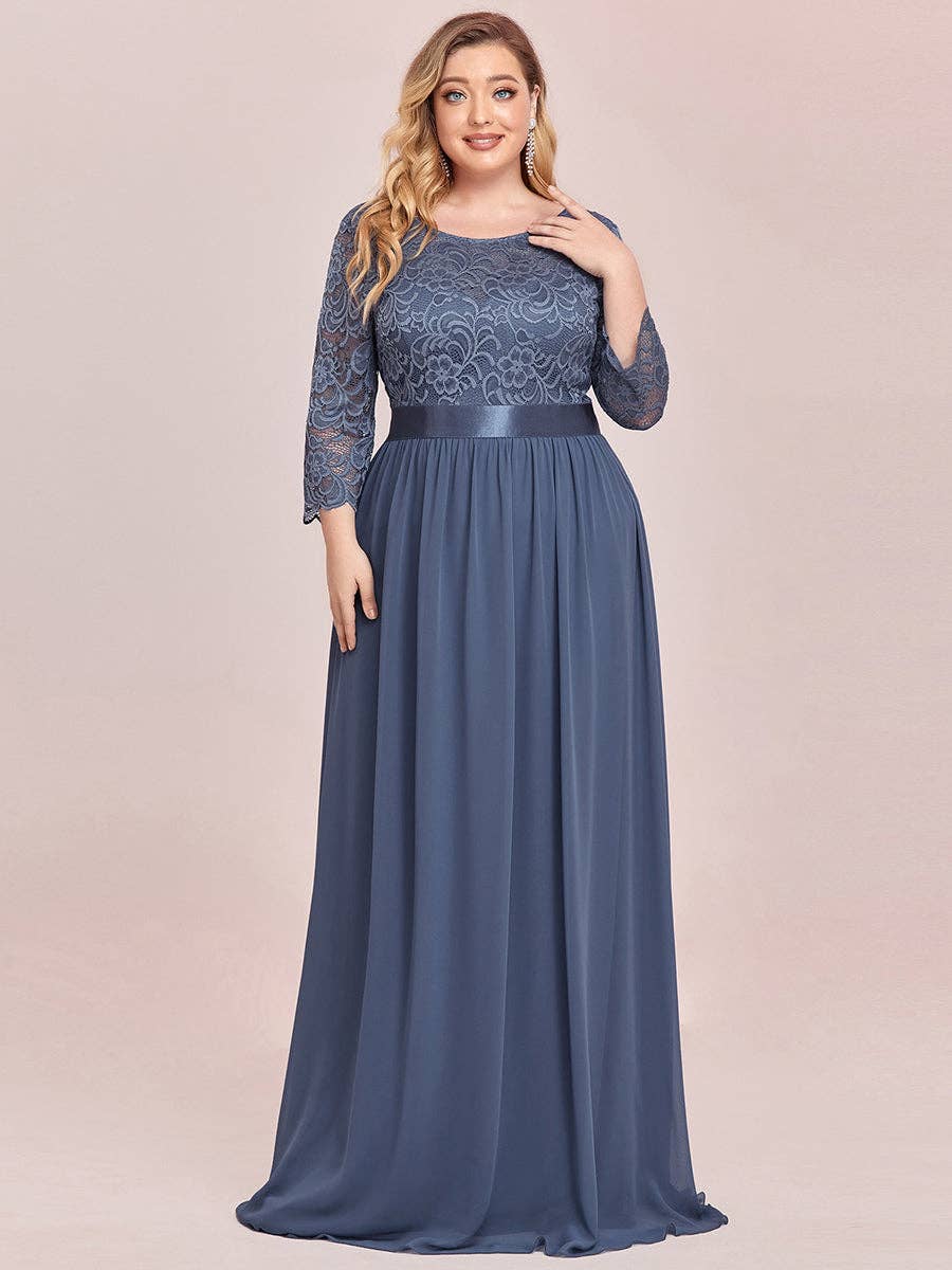 Ever-Pretty - Vente Robe de soirée – femme - Robe de demoiselle d'honneur en dentelle grande taille avec manches longues en dentelle20