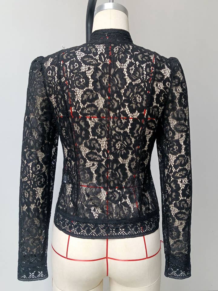 Rosa Clothing - Wholesale Blouse - Women's - Floral lace Chinese buttons blouse long sleeve shirt12