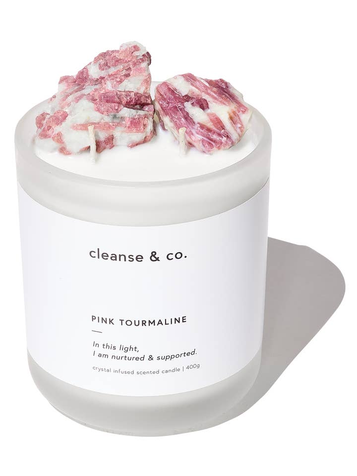 Pink Tourmaline Intention Crystal Candle - nurtured & supported for wholesale by Cleanse & Co.