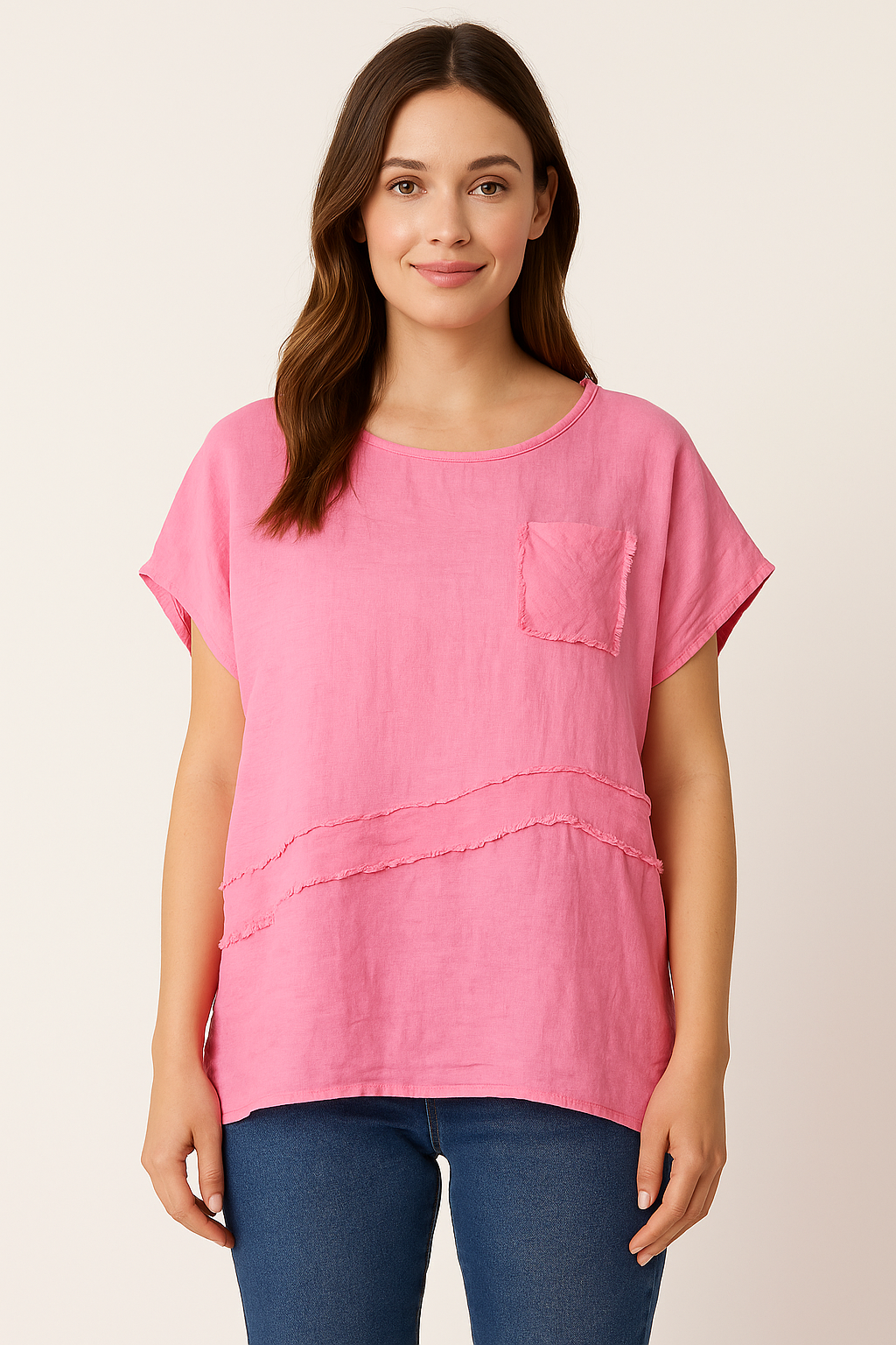 Lucy Sparks – wholesale T-shirt – women's – LINEN FRONT COTTON BACK T-SHIRT WITH CHEST POCKET6