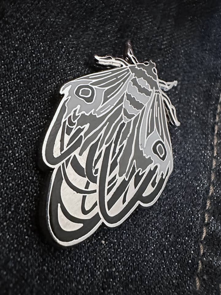 Moth with Wires Enamel Pin for wholesale by Mallory Hart Art