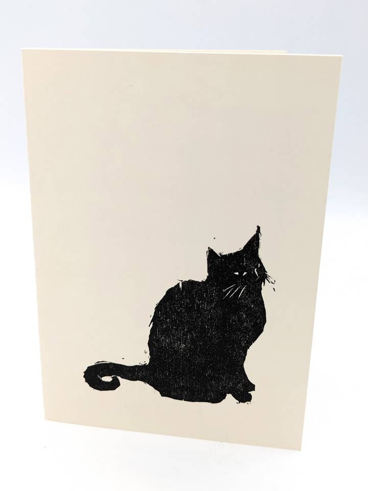 Black Cat - Original Wood Block Printed Card for wholesale by Wingedprints