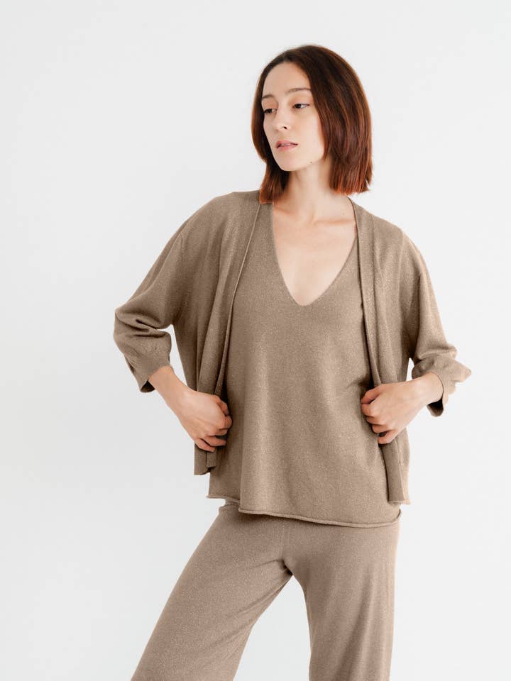 Open-front cardigan in shiny viscose knit, sleeves for wholesale by JULIA PARIS