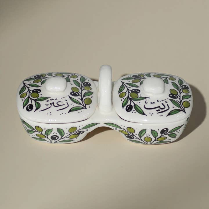 Olive Oil and Zaatar Plates Set 12×11.5×23.5 cm for wholesale by Watany palestinian products