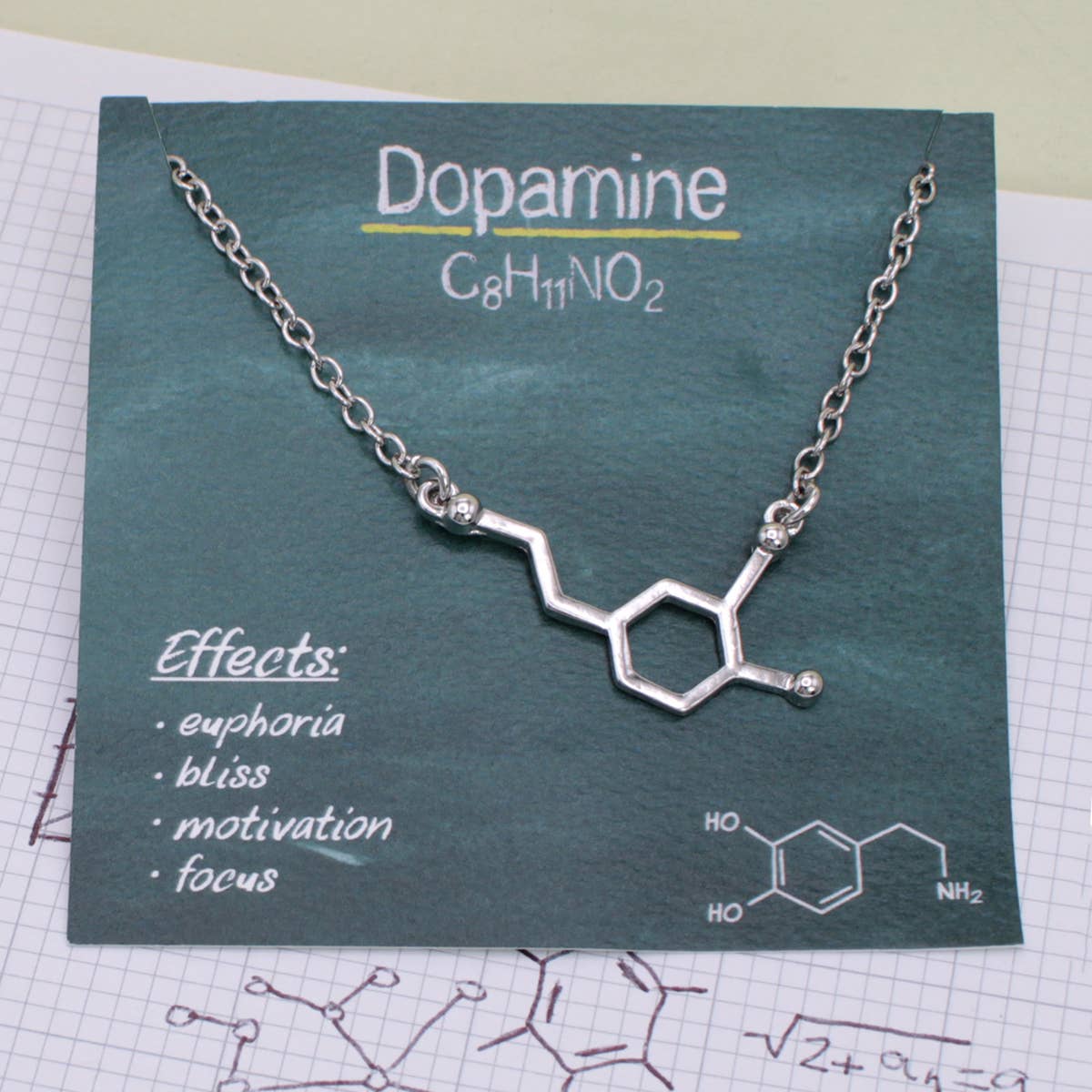 ZAD - Wholesale Pendant/Charm Necklace - Chemical Reactions Dopamine Molecule Necklace