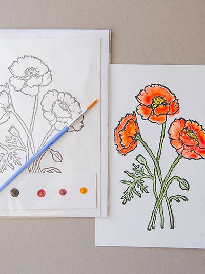 Kit de arte em aquarela com flor de papoula 5x7 por atacado de Ashes & Arbor