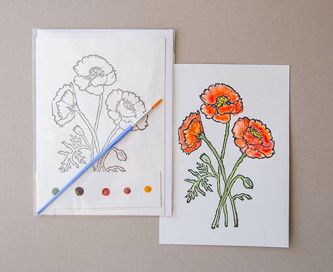 Ashes & Arbor - Wholesale DIY Craft Kit - 5x7 Poppy Flower Watercolor Card Art Kit