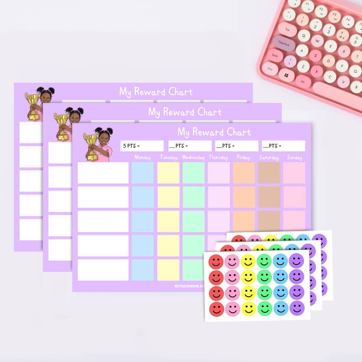 Belohnungstabellen für Kinder (6er-Pack für Mädchen) für den Großhandel von KitsCH Noir