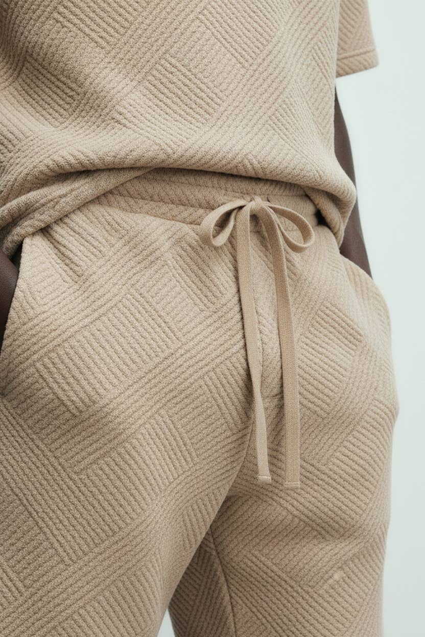 Sand Men's Short Sleeve Textured T-Shirt & Short Set (Sand) for wholesale on Faire2