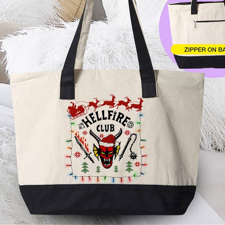 House Of Rodan - Wholesale Tote Bag - Women's - Christmas Hellfire Club - Christmas Canvas Zipper Tote