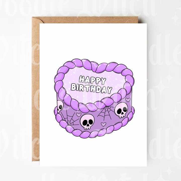 Happy Birthdat Purple Spooky Cake Card for wholesale by DoodleWitch