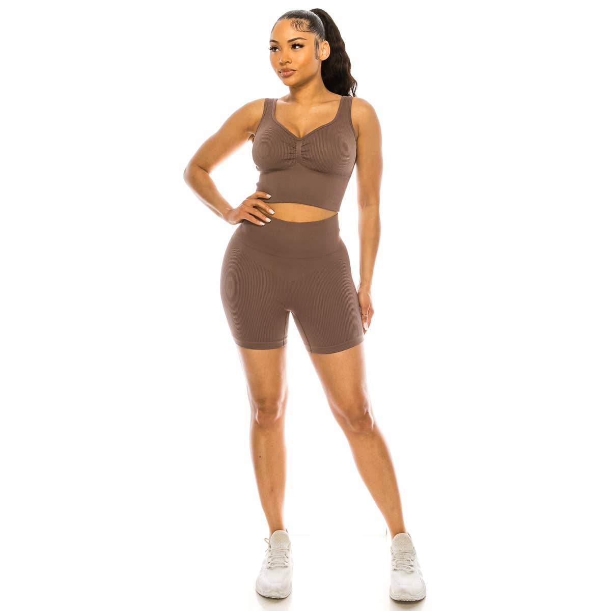 Lime All the Time - Wholesale Activewear Set - Women's - 2 Pcs Set Ribbed Muscle Tank Bra and Highwaist Short0