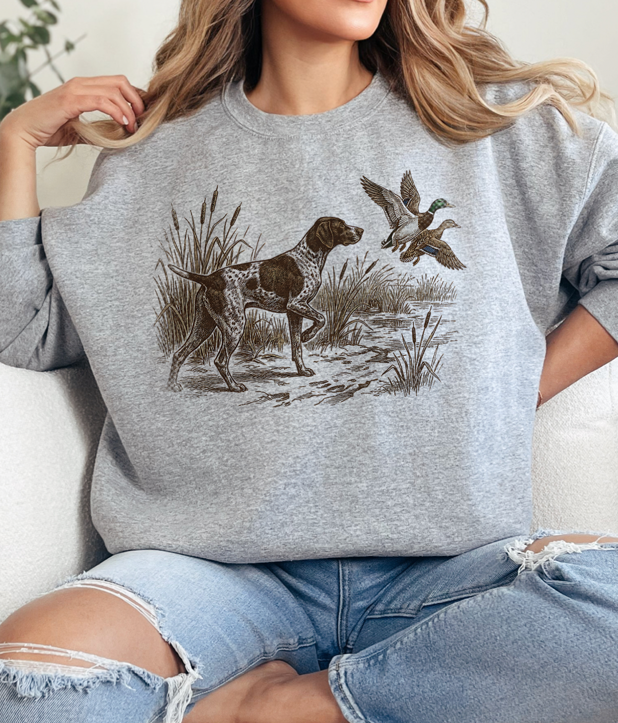 THE LATTIMORE CLAIM - Wholesale Graphic Sweatshirt - Women's - Duck Hunting Pointer Dog  - Sweatshirts & T-Shirts Multiple Color Options3