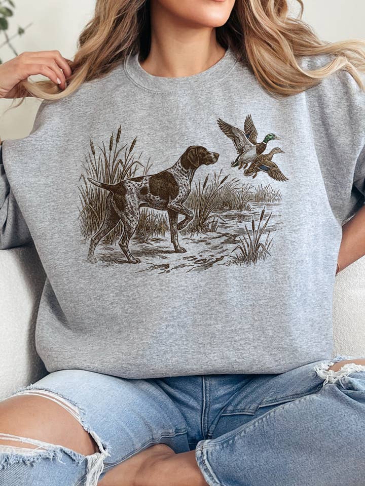 THE LATTIMORE CLAIM - Wholesale Graphic Sweatshirt - Women's - Duck Hunting Pointer Dog - Sweatshirts & T-Shirts Multiple Color Options3