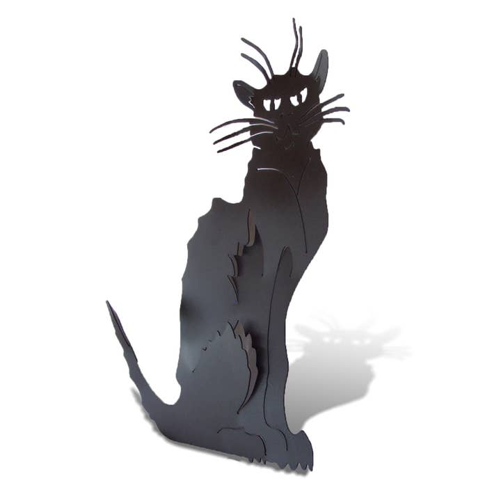 Crooks Designs - Wholesale Outdoor Ornament/Decor - Black Cat Yard Garden Statue, El Gato Metal Yard Art