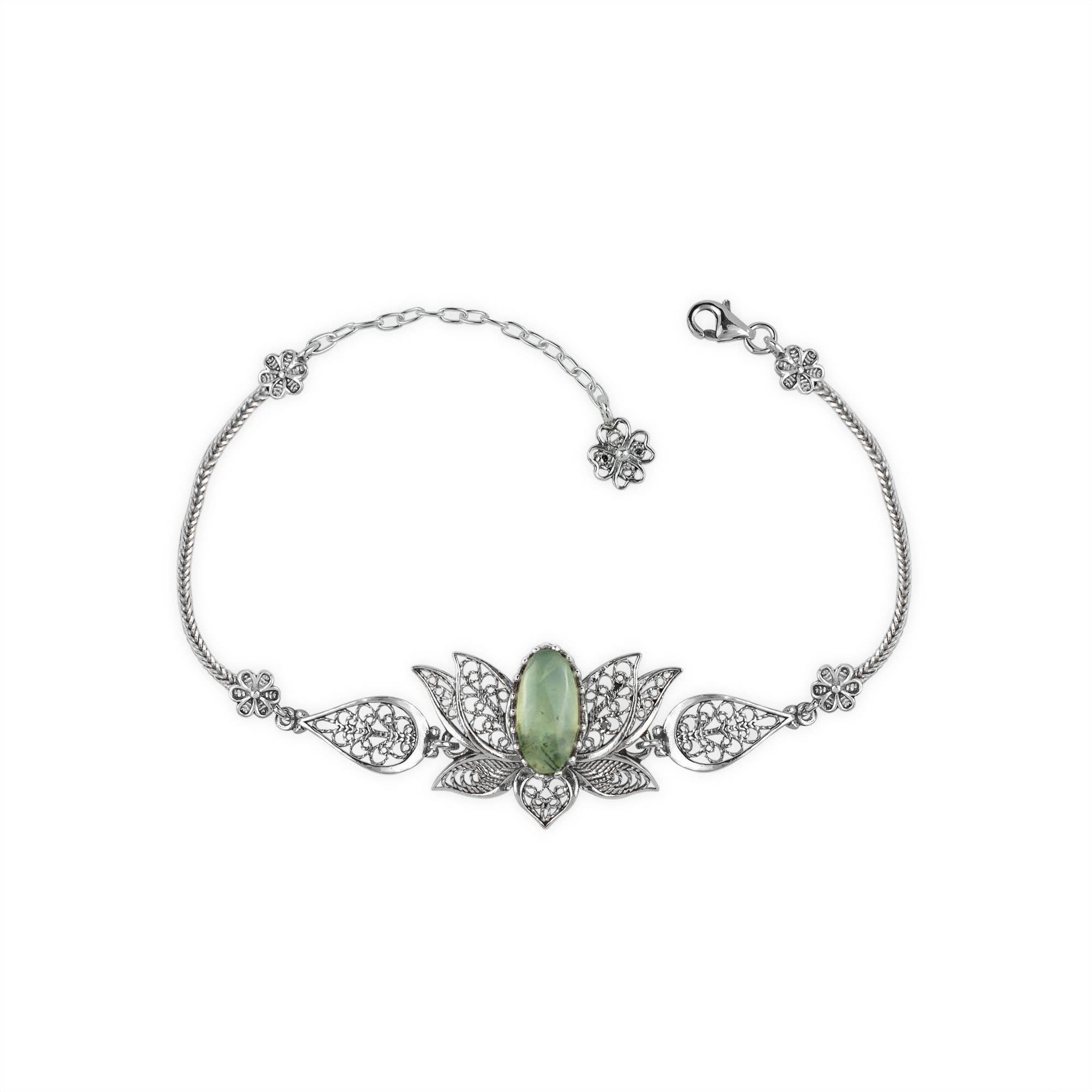 Filigranist Jewelry - Wholesale Link & Chain Bracelet - Multi Gemstone Women Silver Lotus Flower Link Bracelet10