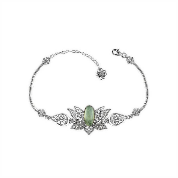 Filigranist Jewelry - Wholesale Link & Chain Bracelet - Multi Gemstone Women Silver Lotus Flower Link Bracelet10