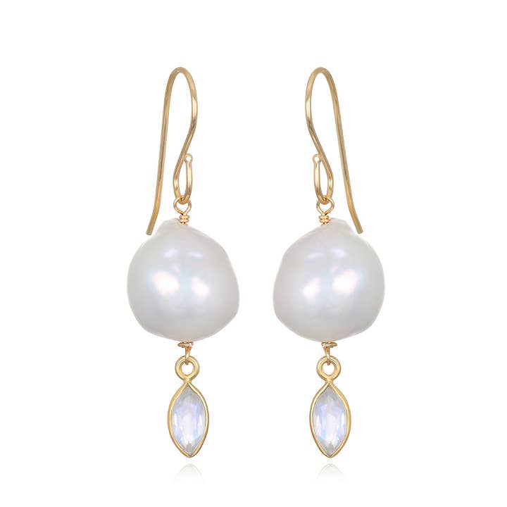 Baroque Pearl & Moonstone Earrings for wholesale by Amelia Rose Jewelry